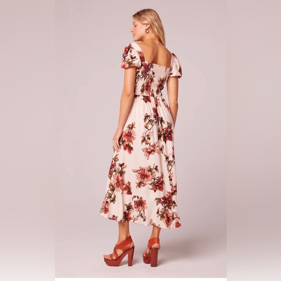 B-O-G Collection Ginger Beige Floral Tie Front Maxi Dress NWOT Large - Picture 4 of 5